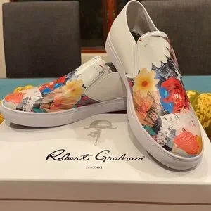 Robert Graham RG5487S White print Loafers, Slip On, Moccasin Shoes, 9.5, NWT Robert Graham Welnick RG5487S Mens White Loafers & Slip Ons  main image 3